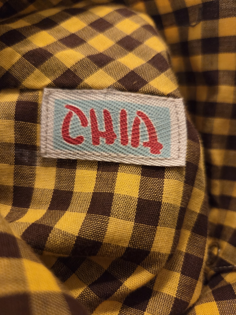 CHIA Yellow and Brown Gingham Shirt - Bold Check Pattern